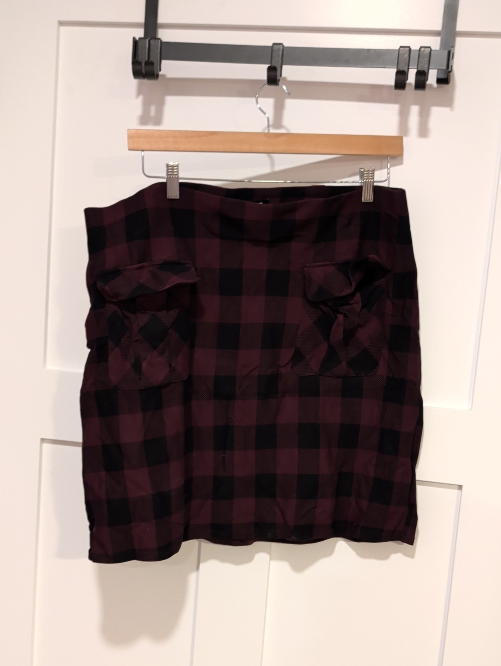 torrid Burgundy and Black Plaid Mini Skirt with Front Pockets